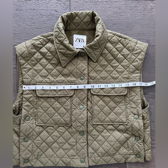 WOMENS  ZARA QUILTED GREEN ARMY VEST JACKET SZ SMALL - Picture 6 of 10
